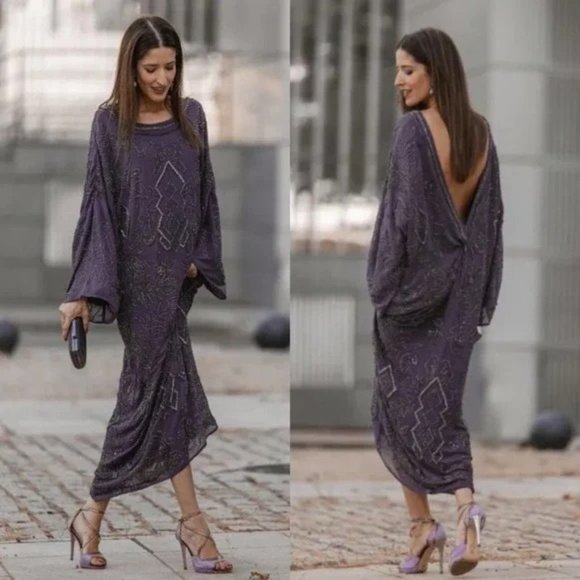 NWT Zara Beaded Tunic Kaftan Maxi Dress size M-L - Picture 4 of 11